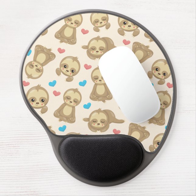 Pattern Of Sloths, Cute Sloths, Hearts Gel Mouse Pad (Left Side)