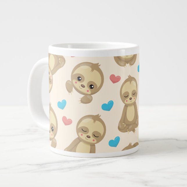 Pattern Of Sloths, Cute Sloths, Hearts Giant Coffee Mug (Front Left)