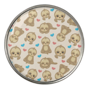 Pattern Of Sloths, Cute Sloths, Hearts Golf Ball Marker