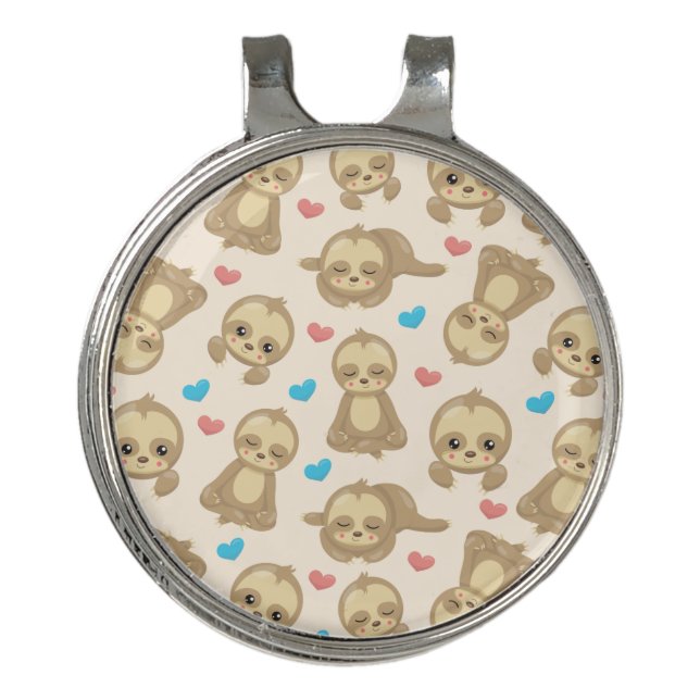 Pattern Of Sloths, Cute Sloths, Hearts Golf Hat Clip (Front)