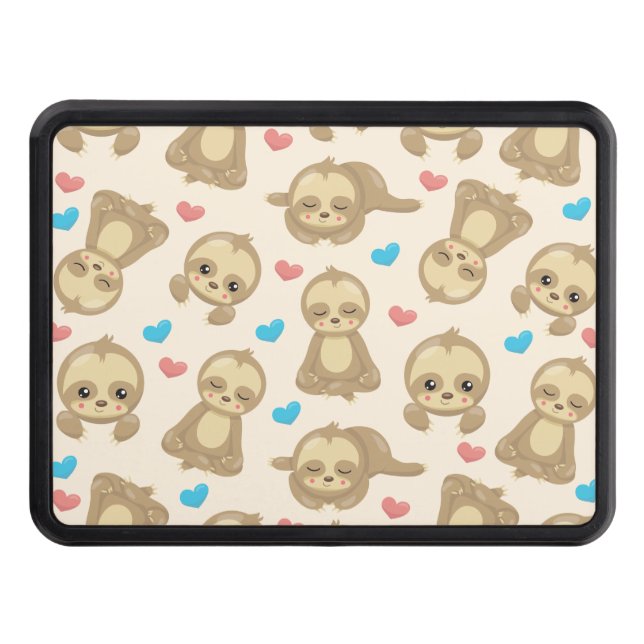 Pattern Of Sloths, Cute Sloths, Hearts Hitch Cover (Front)