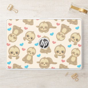 Pattern Of Sloths, Cute Sloths, Hearts HP Laptop Skin