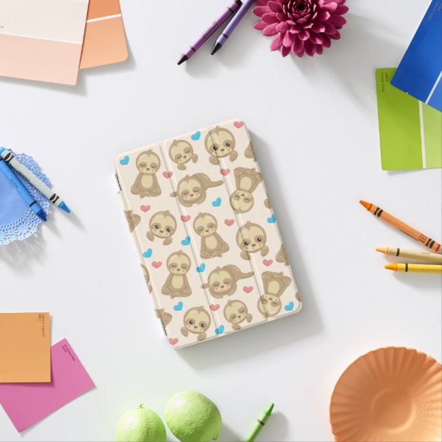 Pattern Of Sloths, Cute Sloths, Hearts iPad Mini Cover (In Situ)