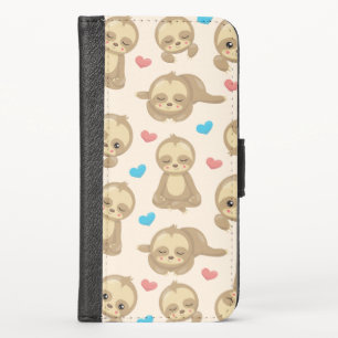 Pattern Of Sloths, Cute Sloths, Hearts iPhone X Wallet Case