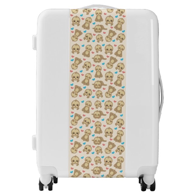 Pattern Of Sloths, Cute Sloths, Hearts Luggage (Front)