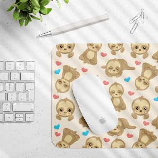 Pattern Of Sloths, Cute Sloths, Hearts Mouse Pad