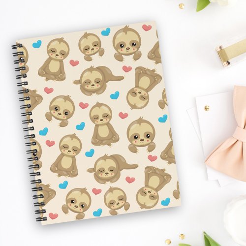 Pattern Of Sloths Cute Sloths Hearts Notebook