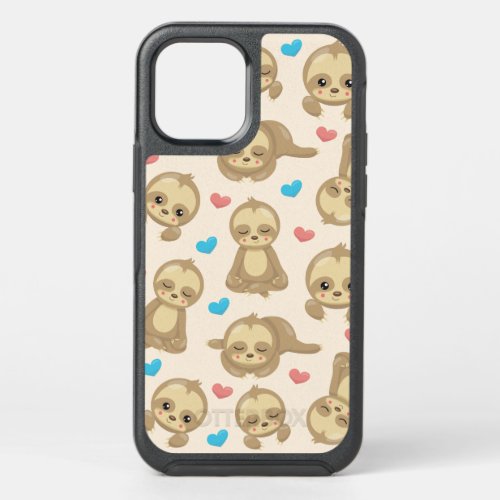 Pattern Of Sloths Cute Sloths Hearts OtterBox Symmetry iPhone 12 Case