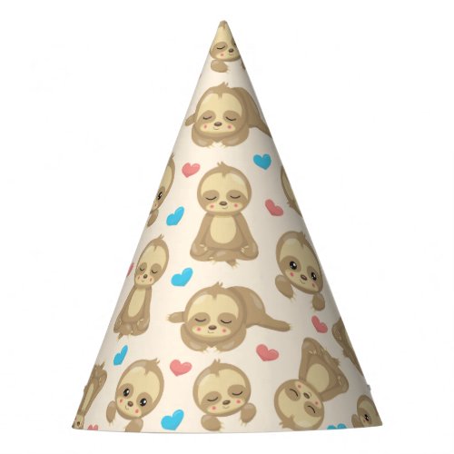 Pattern Of Sloths Cute Sloths Hearts Party Hat
