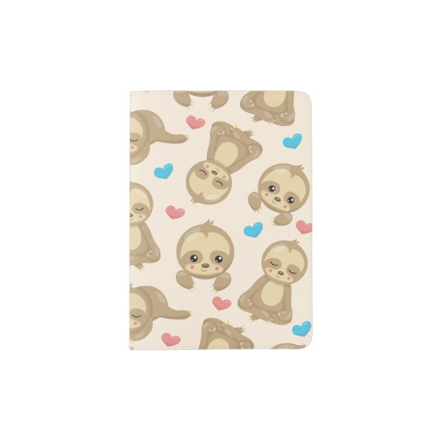 Pattern Of Sloths, Cute Sloths, Hearts Passport Holder (Front)