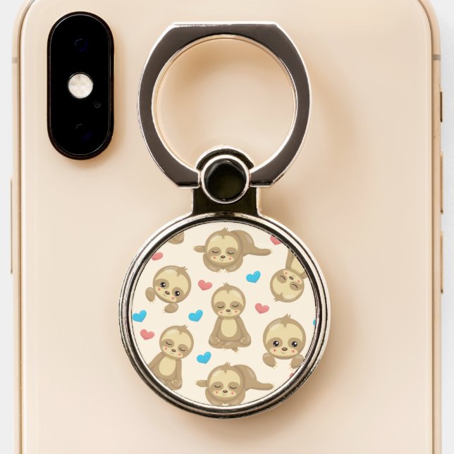 Pattern Of Sloths, Cute Sloths, Hearts Phone Ring Stand (Close Up)