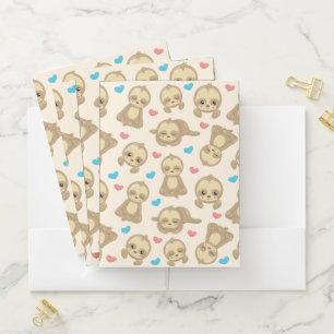 Pattern Of Sloths, Cute Sloths, Hearts Pocket Folder