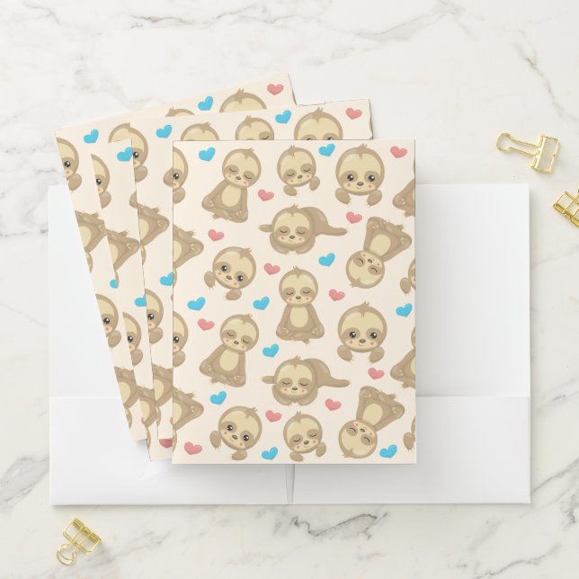 Pattern Of Sloths, Cute Sloths, Hearts Pocket Folder (In Situ)