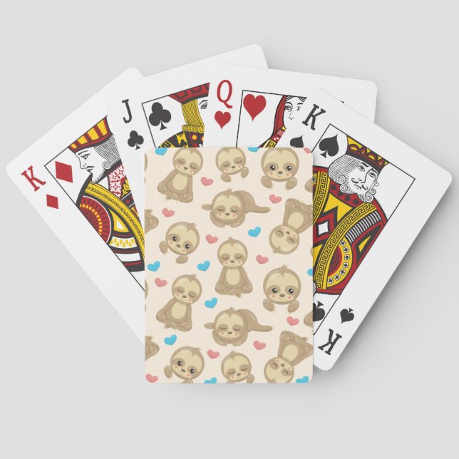 Pattern Of Sloths, Cute Sloths, Hearts Poker Cards (Back)