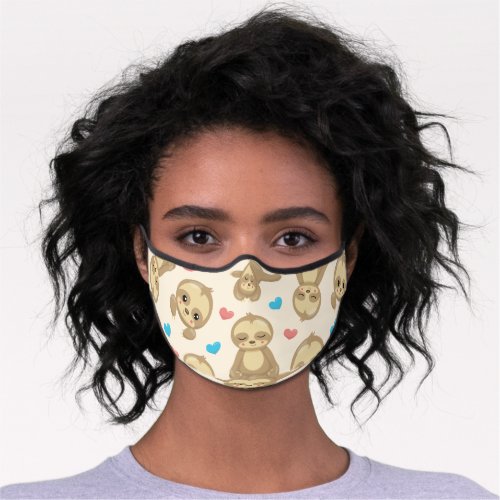 Pattern Of Sloths Cute Sloths Hearts Premium Face Mask