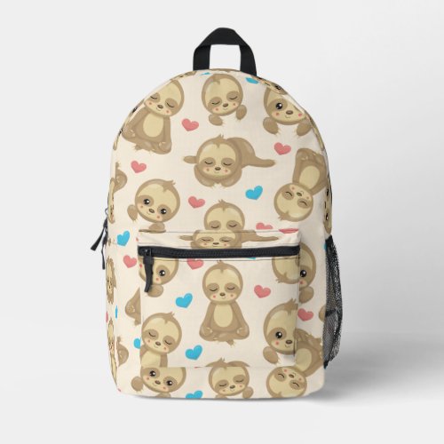 Pattern Of Sloths Cute Sloths Hearts Printed Backpack