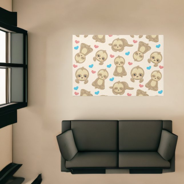 Pattern Of Sloths, Cute Sloths, Hearts Rug (Insitu (Indoor 1))
