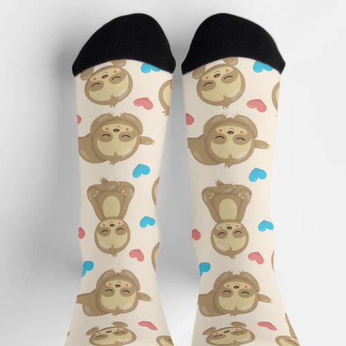 Pattern Of Sloths Cute Sloths Hearts Socks