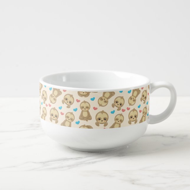 Pattern Of Sloths, Cute Sloths, Hearts Soup Mug (Left)