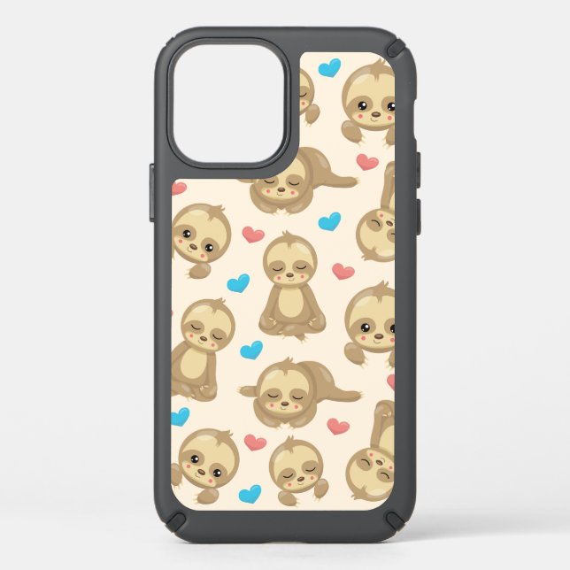 Pattern Of Sloths, Cute Sloths, Hearts Speck iPhone 12 Case (Front)