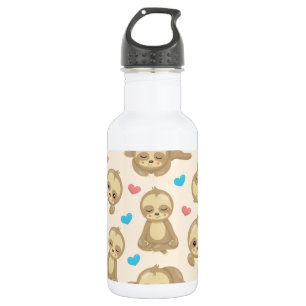 Pattern Of Sloths, Cute Sloths, Hearts Stainless Steel Water Bottle