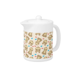 Pattern Of Sloths, Cute Sloths, Hearts Teapot