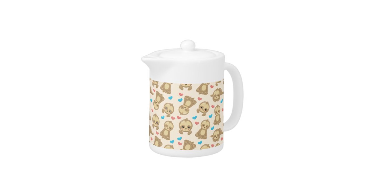 Pattern Of Sloths, Cute Sloths, Hearts Teapot | Zazzle