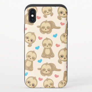 Pattern Of Sloths, Cute Sloths, Hearts iPhone X Slider Case