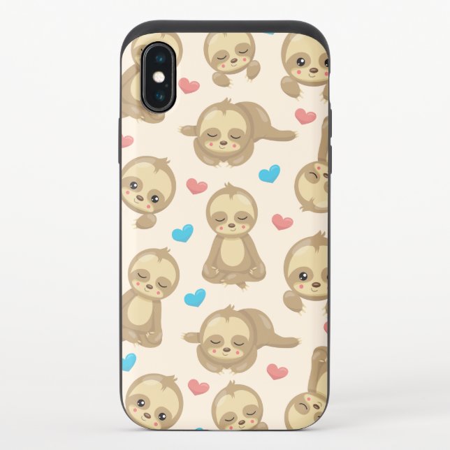 Pattern Of Sloths, Cute Sloths, Hearts Uncommon iPhone Case (Back)