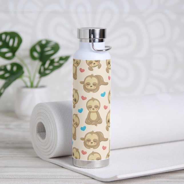 Pattern Of Sloths, Cute Sloths, Hearts Water Bottle (Yoga)