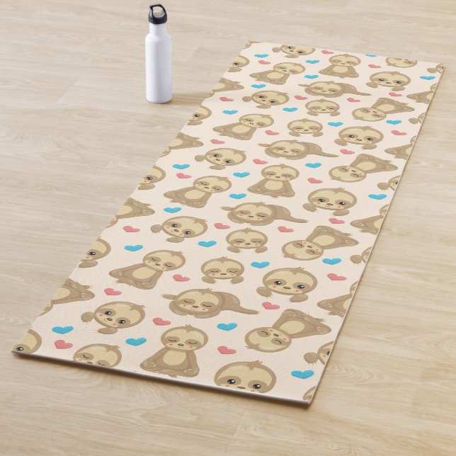 Pattern Of Sloths, Cute Sloths, Hearts Yoga Mat (In Situ)