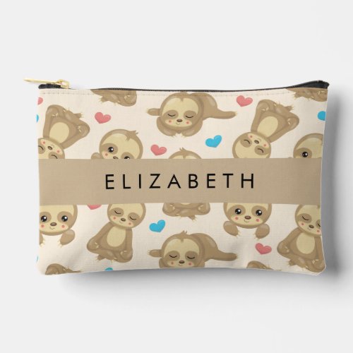 Pattern Of Sloths Cute Sloths Hearts Your Name Accessory Pouch
