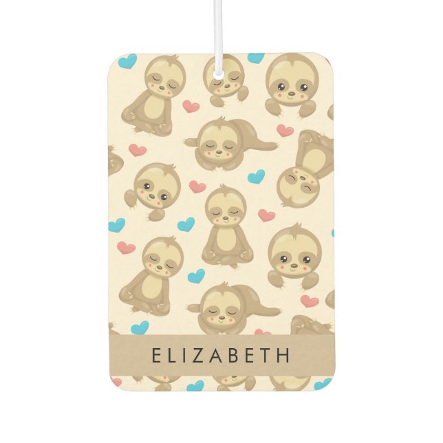 Pattern Of Sloths, Cute Sloths, Hearts, Your Name Air Freshener (Front)
