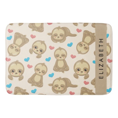 Pattern Of Sloths Cute Sloths Hearts Your Name Bath Mat