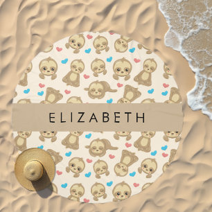 Pattern Of Sloths, Cute Sloths, Hearts, Your Name Beach Towel