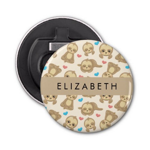 Pattern Of Sloths Cute Sloths Hearts Your Name Bottle Opener