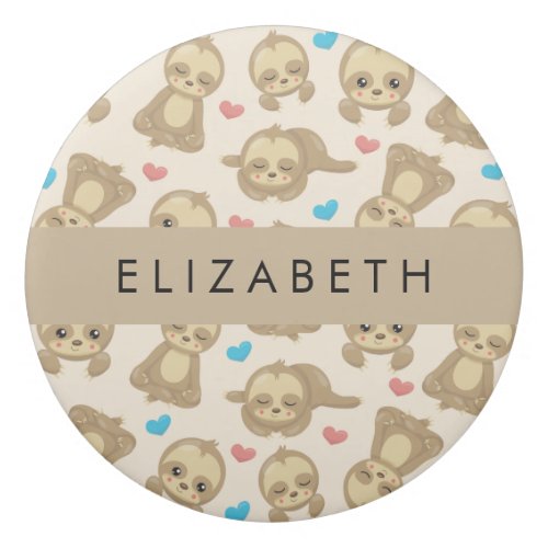 Pattern Of Sloths Cute Sloths Hearts Your Name Eraser