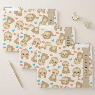 Pattern Of Sloths, Cute Sloths, Hearts, Your Name File Folder