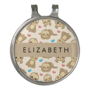 Pattern Of Sloths, Cute Sloths, Hearts, Your Name Golf Hat Clip