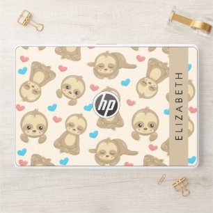 Pattern Of Sloths, Cute Sloths, Hearts, Your Name HP Laptop Skin