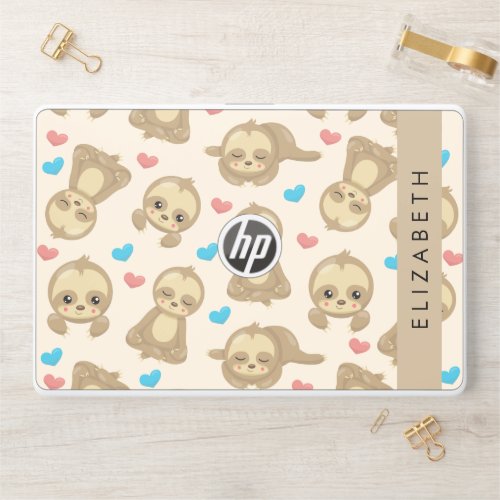 Pattern Of Sloths Cute Sloths Hearts Your Name HP Laptop Skin