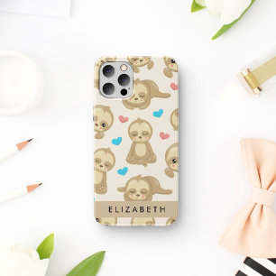 Pattern Of Sloths, Cute Sloths, Hearts, Your Name iPhone 16 Case