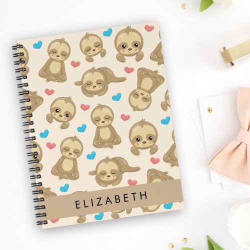 Pattern Of Sloths Cute Sloths Hearts Your Name Notebook