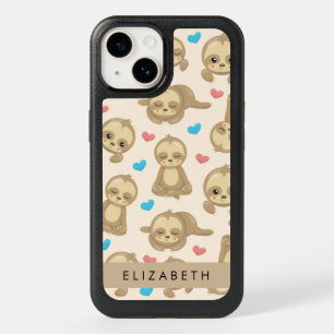 Pattern Of Sloths, Cute Sloths, Hearts, Your Name OtterBox iPhone 14 Case