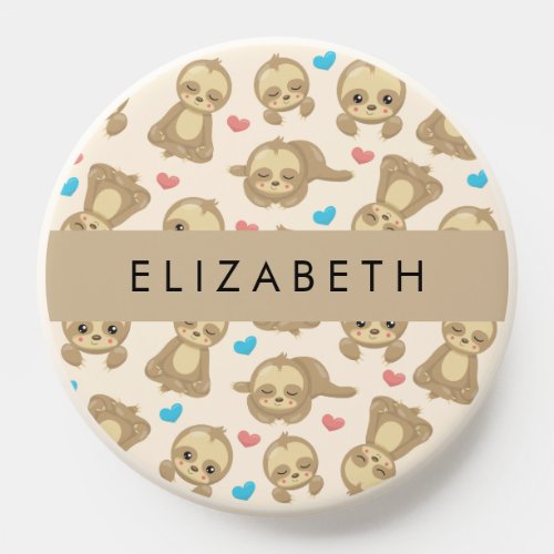 Pattern Of Sloths Cute Sloths Hearts Your Name PopSocket