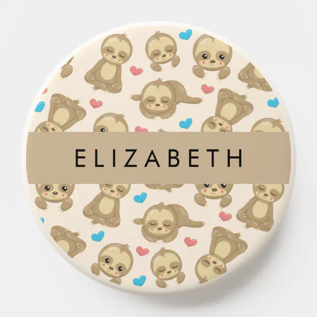 Sloth Popsocket Pattern Of Sloths, Cute Sloths, Hearts, Your Name PopSocket | Zazzle