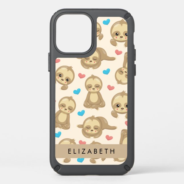 Pattern Of Sloths, Cute Sloths, Hearts, Your Name Speck iPhone 12 Case (Front)