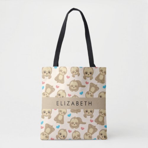 Pattern Of Sloths Cute Sloths Hearts Your Name Tote Bag