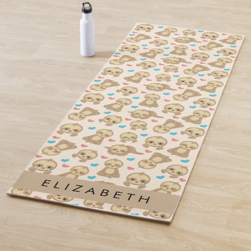 Pattern Of Sloths Cute Sloths Hearts Your Name Yoga Mat