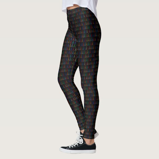 Pattern of small & colorful Eiffel Towers on black Leggings (Left)